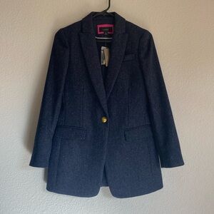 J.Crew Longline Blazer, Navy blue herringbone. New with tags, size 00/XS